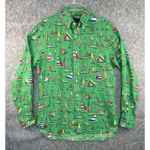 Ralph Lauren Men's 100% Linen Shirt Green Sailboat Long Sleeve Nautical Sz S
